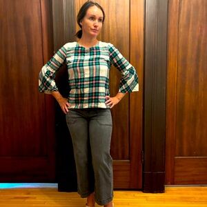 J crew flannel gingham peplum top